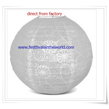 Decoraciones de la recepción nupcial White Round Eyelet Paper Lantern